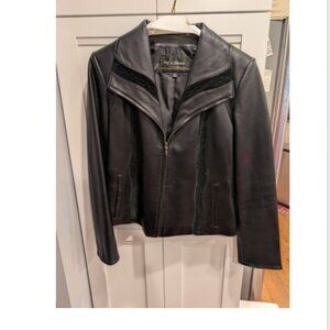 Ivy & Shania vintage leather jacket with velvet\sequin detail & pockets L